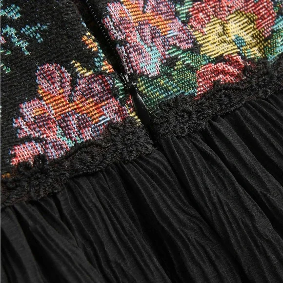 Black Floral Jacquard Fairycore Dress - Picture 4 of 4